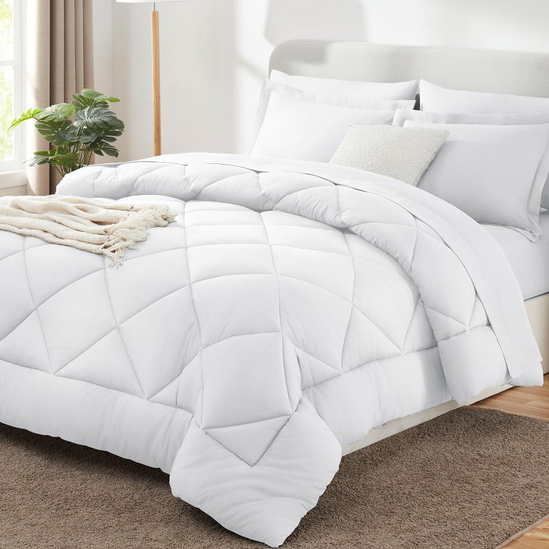 CozyLux Full Size Comforter Sets White  7 Pieces Bed in a Bag Full Luxury Soft Bed Set for All Seasons Bedding Set with Down Alternative Comforter Sheets Pillowcases  Shams