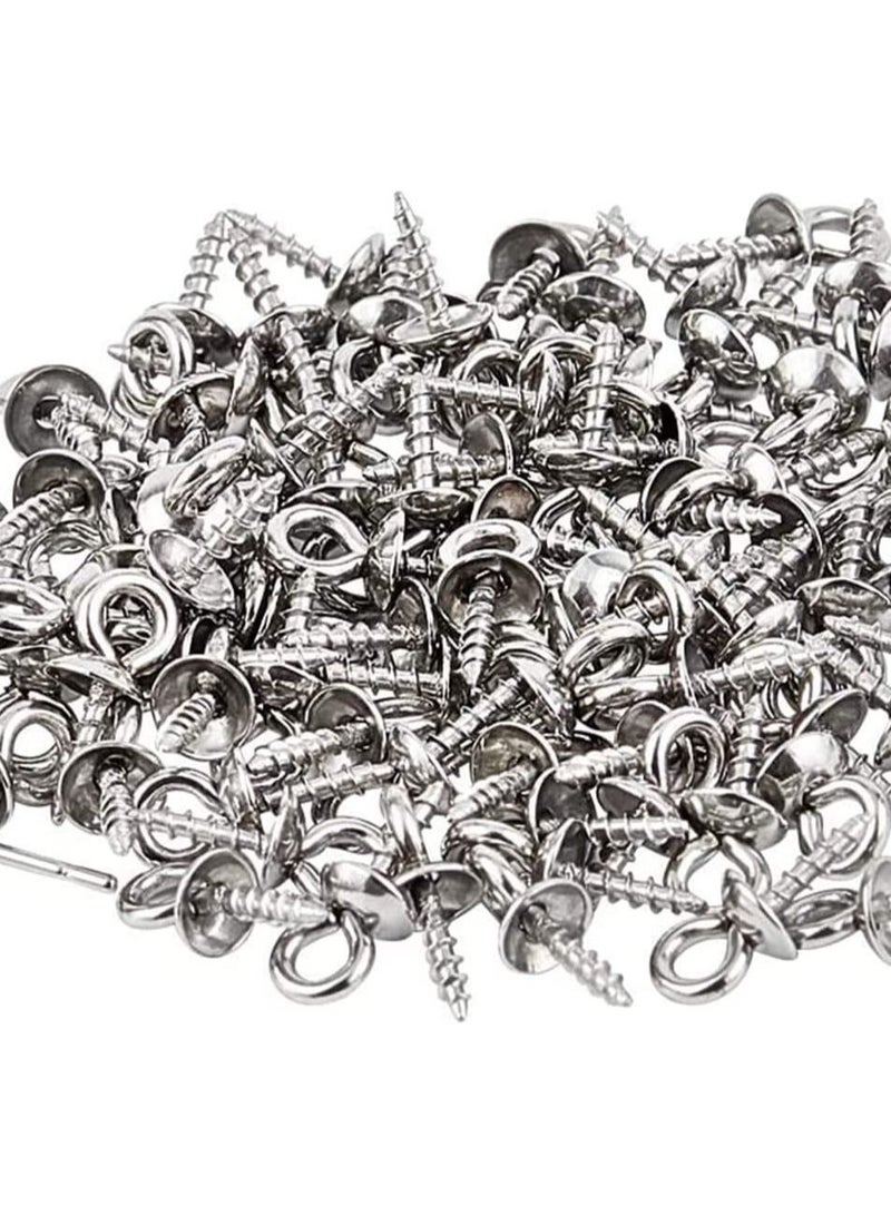 Stainless Steel Screw Eye Pin 10x4mm Stainless Steel Eye Pin Bail Pegs 1.2mm Pin Metal Hoop Peg Screw Eye Pin Hook for Half Drilled Beads Jewelry Earring Making - Image 2