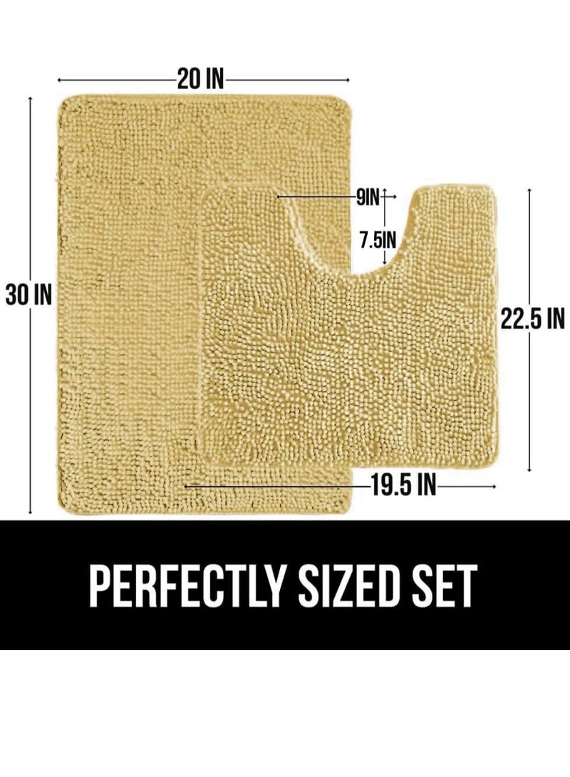 TYCOM Bathroom Rugs Bath Mat, 50x80cm/50cm, Non-Slip Fluffy Soft Plush Microfiber Shower Carpet Rug, Washable Quick Dry Ultra Shaggy Bath Mats for Tub, Bathroom and Shower - Short 2Packs Beige  - Image 2