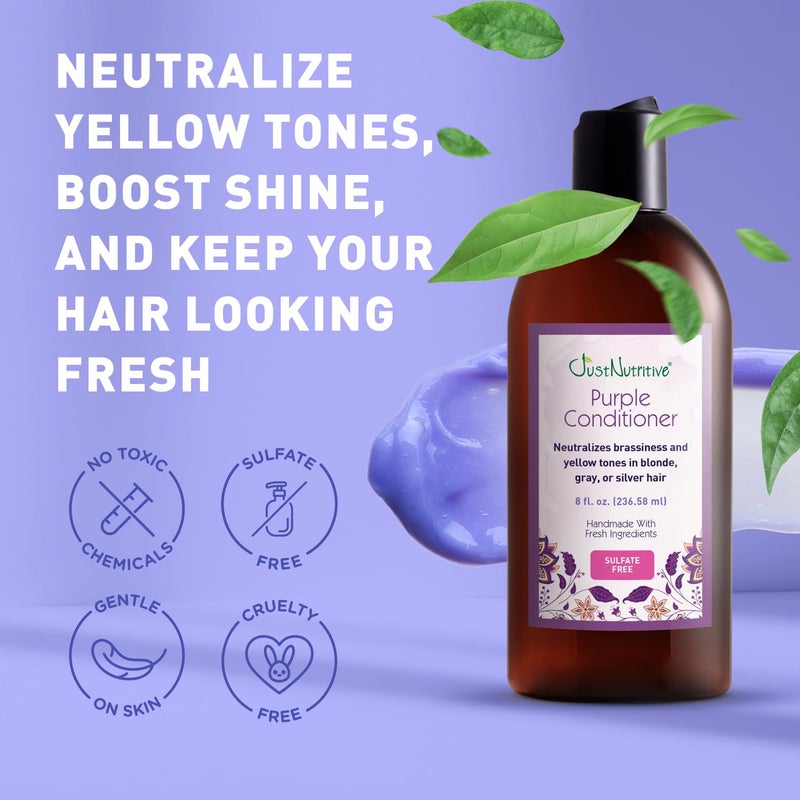 Just Nutritive Purple Conditioner for Blonde, Gray, White, Silver, and Bleached Hair - Eliminate Brassiness, Boost Shine, Repairs, Hydrates, Sulfate-Free, Paraben-Free, Gentle on Scalp, 8 oz. - Image 5