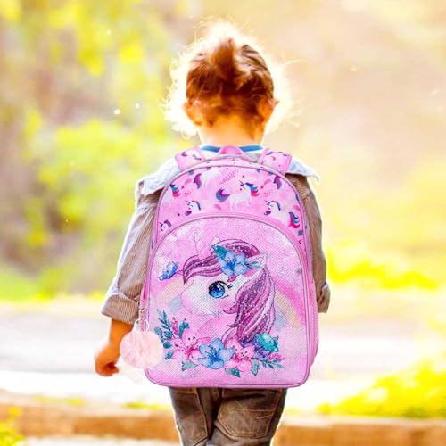 KLFVB 3PCS Unicorn Backpack for Girls, 16" Sequin Kids Bookbag and Lunch Box, Preschool Backpacks for Elementary Students - Image 5