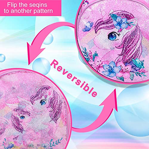 KLFVB 3PCS Unicorn Backpack for Girls, 16" Sequin Kids Bookbag and Lunch Box, Preschool Backpacks for Elementary Students - Image 2