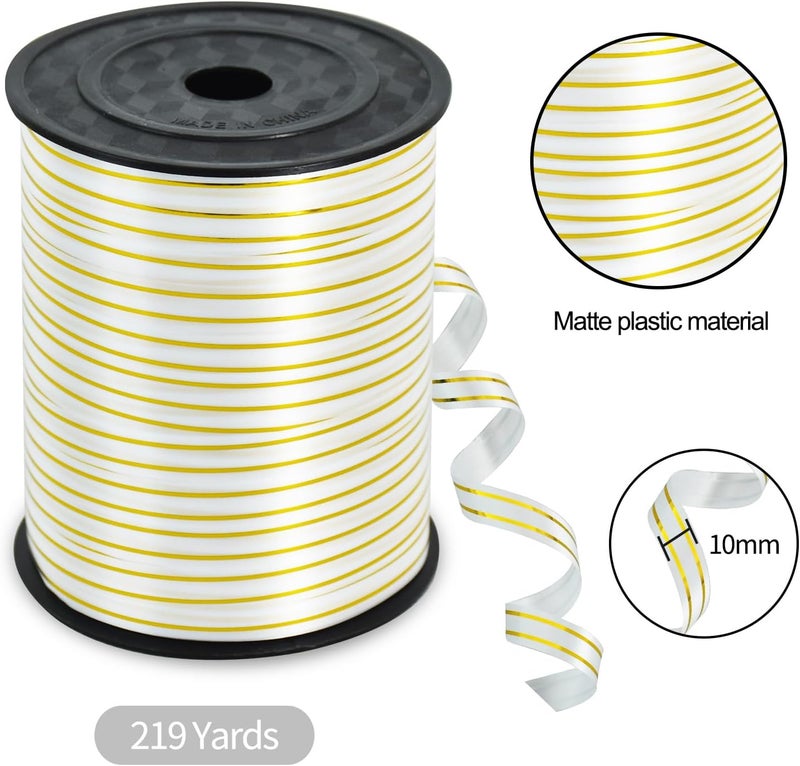 TONIFUL Curling Ribbon-White Gold Balloon Curling Ribbons-250 Yards Balloon String for DIY Decor,Gift Wrapping,Ribbons and Bows for Christmas New Year Birthday Gifts Graduation Supplies - Image 2