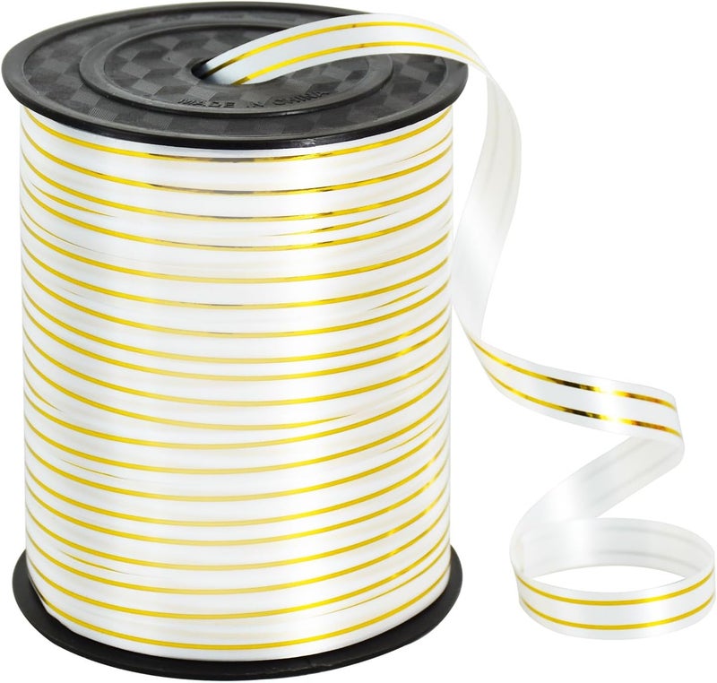 TONIFUL Curling Ribbon-White Gold Balloon Curling Ribbons-250 Yards Balloon String for DIY Decor,Gift Wrapping,Ribbons and Bows for Christmas New Year Birthday Gifts Graduation Supplies - Image 1