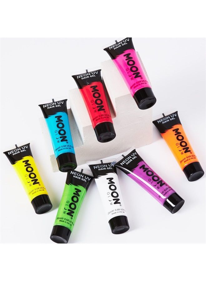 Moon Glow Blacklight Neon UV Hair Gel - 0.67oz Set of 8 tubes – Temporary wash out hair color - Spike and Glow!