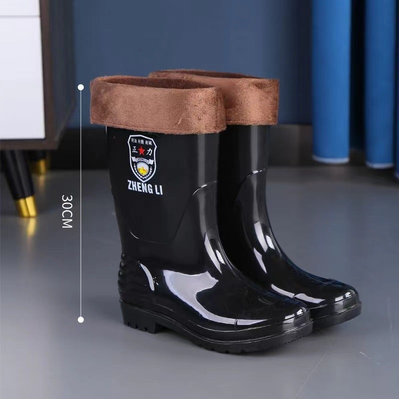 Wear-Resistant Beef Tendon Sole Rain Boots For Men And Women Warm Acid And Alkali Resistant High Barrel Thickened Rain Boots Non-Slip Labor Protection Car Wash Boots - Image 1