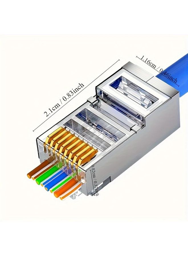 موصل إيثرنت عالي السرعة RJ45 CAT6 غير محمي برأس كريستالي مثقب لتمرير كابل الشبكة، 50 قطعة - Image 2