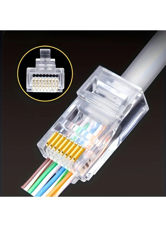 موصل إيثرنت عالي السرعة RJ45 CAT6 غير محمي برأس كريستالي مثقب لتمرير كابل الشبكة، 50 قطعة - Image 1