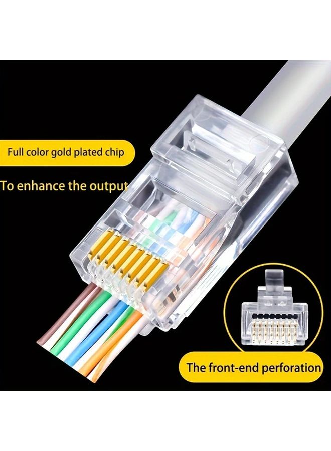 موصل إيثرنت عالي السرعة RJ45 CAT6 غير محمي برأس كريستالي مثقب لتمرير كابل الشبكة، 50 قطعة - Image 3