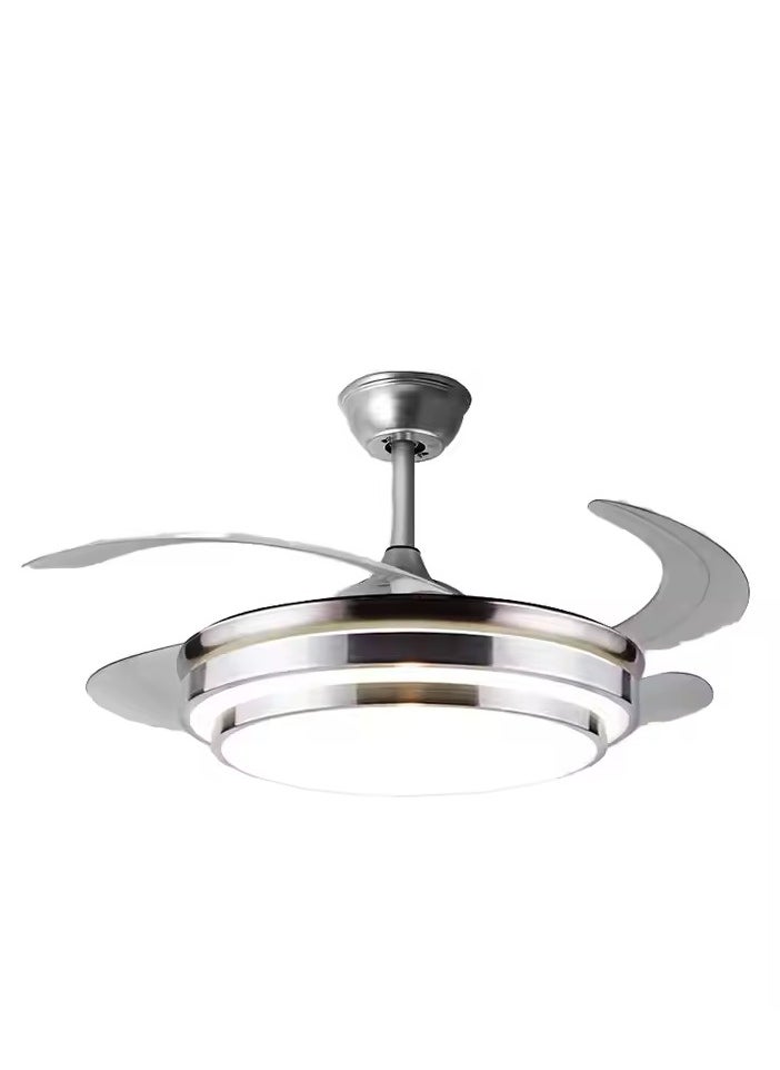 MODI - Modern 42 Inch Remote Control Retractable Blade Invisible Speaker Ceiling Fan With Light and Remote Control  in SILVER - Image 1