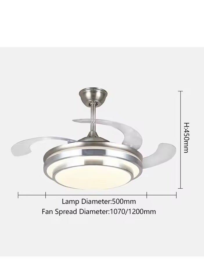 MODI - Modern 42 Inch Remote Control Retractable Blade Invisible Speaker Ceiling Fan With Light and Remote Control  in SILVER - Image 1
