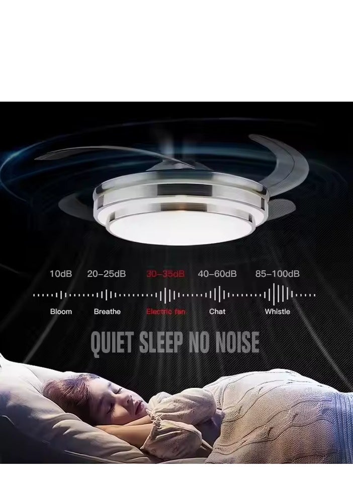 MODI - Modern 42 Inch Remote Control Retractable Blade Invisible Speaker Ceiling Fan With Light and Remote Control  in SILVER - Image 1