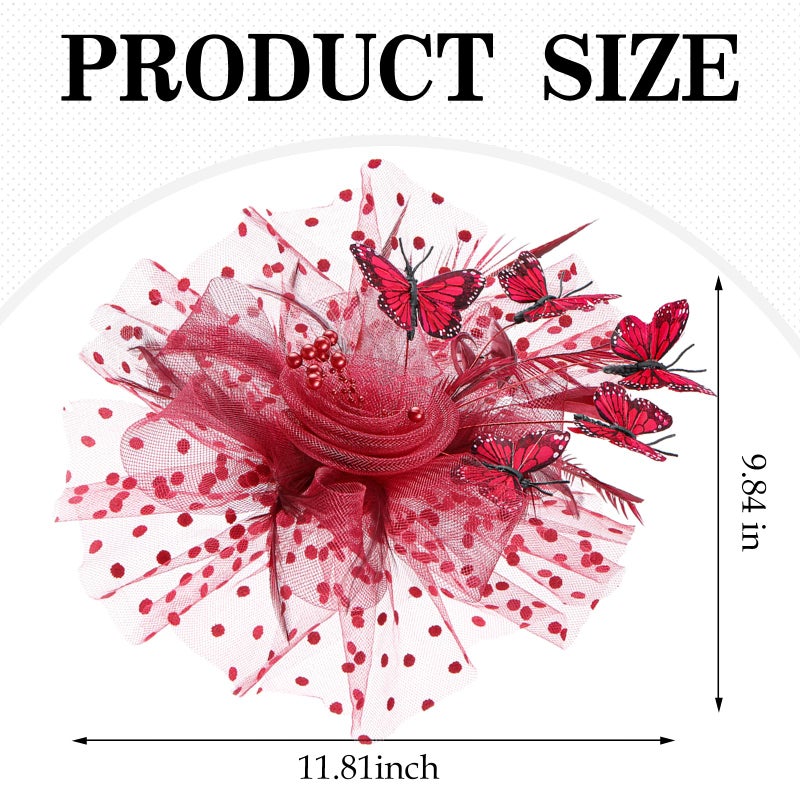 Zinniday Red Monarch Butterfly Fascinator - 1920s 50s Feather Flower Tea Party Hats for Women Tea Lady Girls Party Attire Derby Headwear, Vintage Elegant Kentucky Hat 2026 with Hair Clip - Image 4