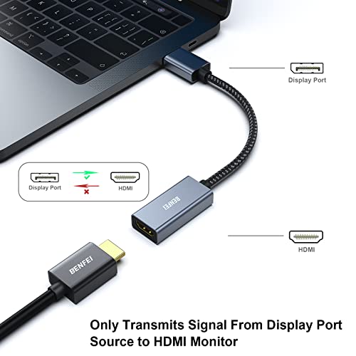 Benfei كابل محول BENFEI 2 حزمة 4K DisplayPort إلى HDMI، (2K 60Hz، 1080p 120Hz) محول شاشة Display Port إلى HDMI متوافق مع HP، Dell، GPU، AMD، NVIDIA، والمزيد. ذكر إلى أنثى - Image 2