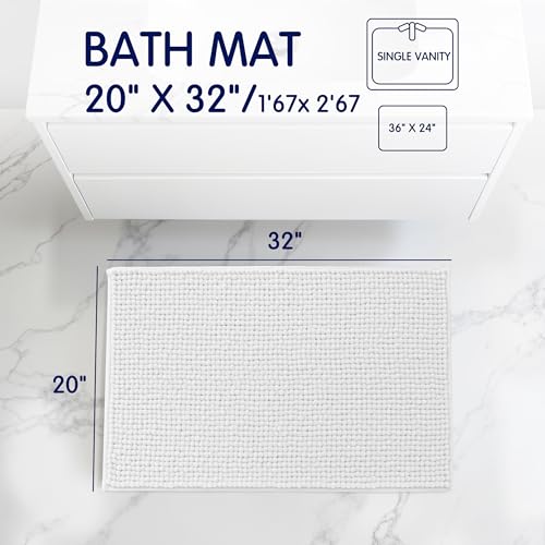 SUBRTEX Bathroom Rugs Chenille Bath Rug Soft Short Plush Bath Mat Soft Shower Mat Water Absorbent Shower Mat Quick Dry Machine Washable (White, 20" x 32") - Image 2