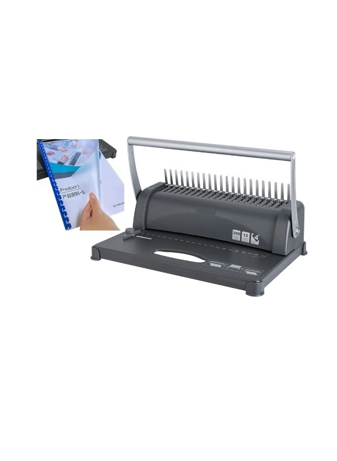 Kalon 21 Holes Plastic Comb Binding Machine  Binding Machine, Manual Comb Binder - 350 Sheet Binding Capacity/12 Sheet Punching Book Binding for Office Documents Grey  - Image 1