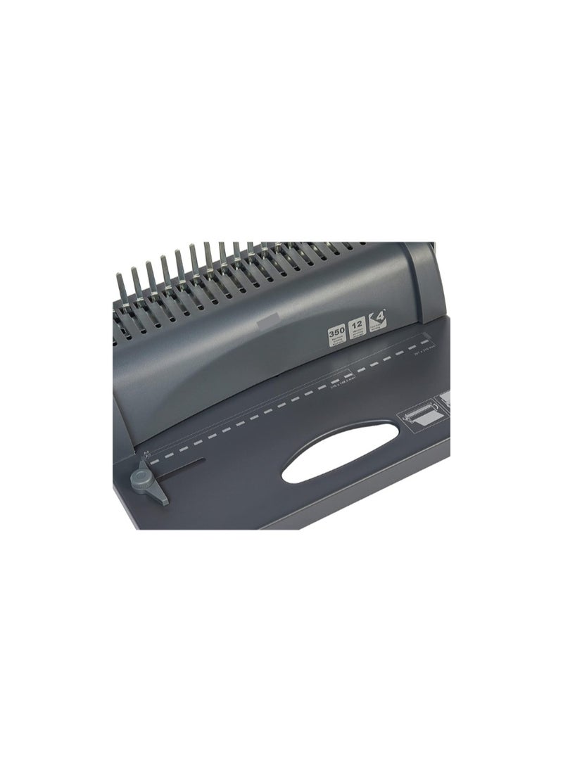 Kalon 21 Holes Plastic Comb Binding Machine  Binding Machine, Manual Comb Binder - 350 Sheet Binding Capacity/12 Sheet Punching Book Binding for Office Documents Grey  - Image 3