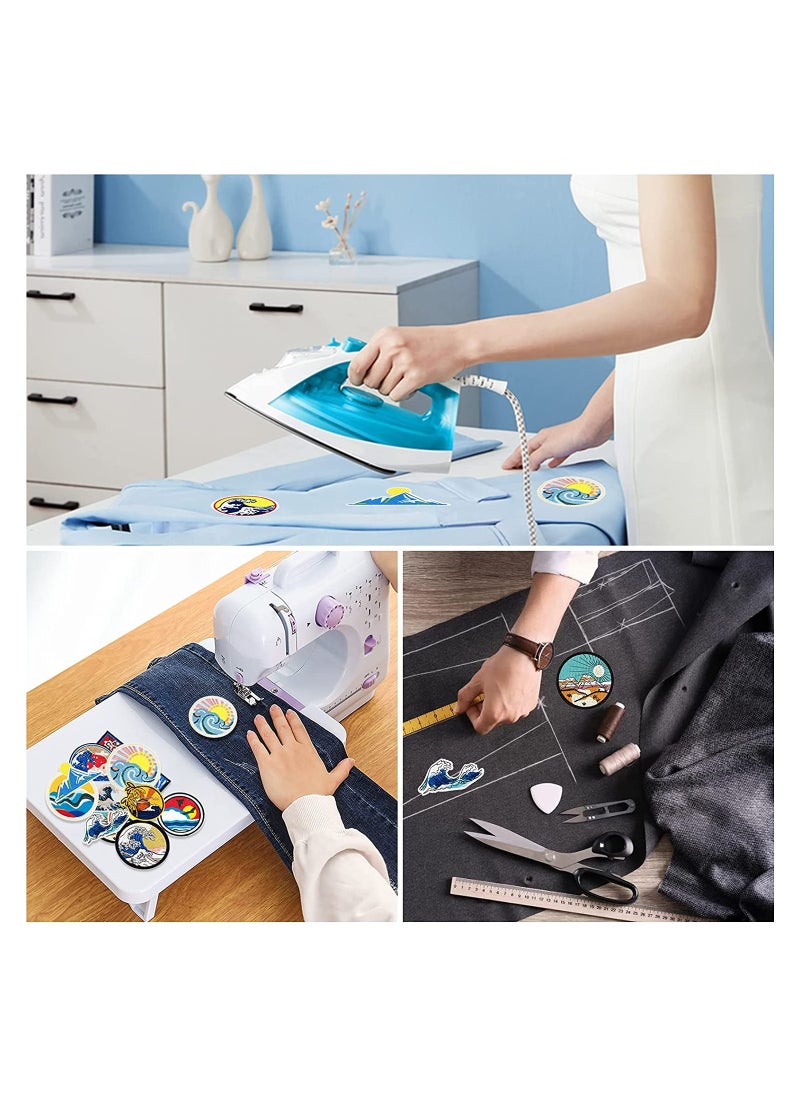 KASTWAVE - Iron on Patches for Clothes 12Pcs Embroidered Patches Applique Set Sewing Wave Repair Patch DIY Accessory for Clothes Hats Jeans Sea Wave Mountain River Map Embroidery Stickers - Image 1