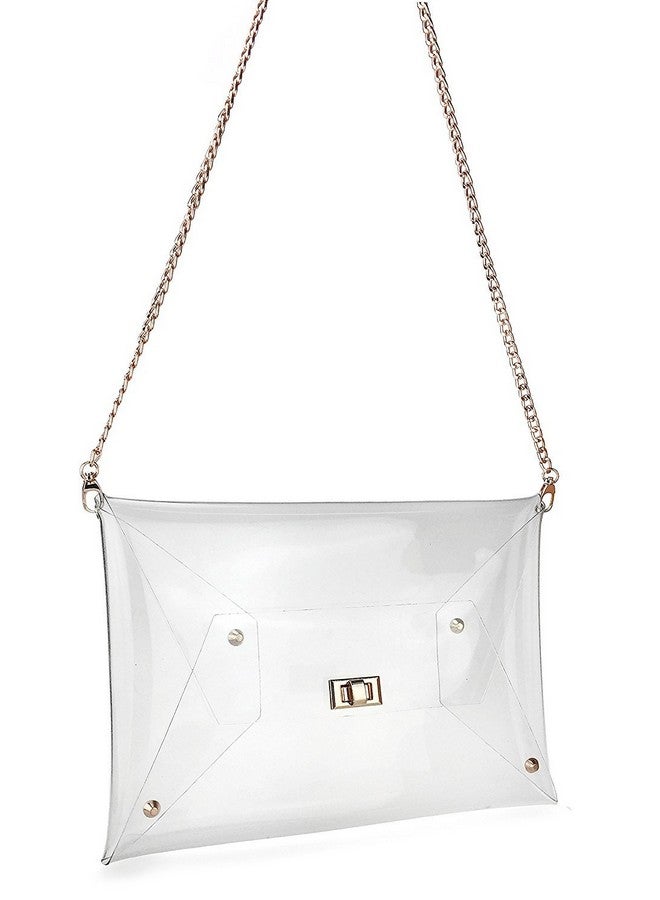Hoxis Large Size Pvc Clear Envelope Clutch Gold Chain Crossbody Bag Women'S Purse (Clear) - Image 4