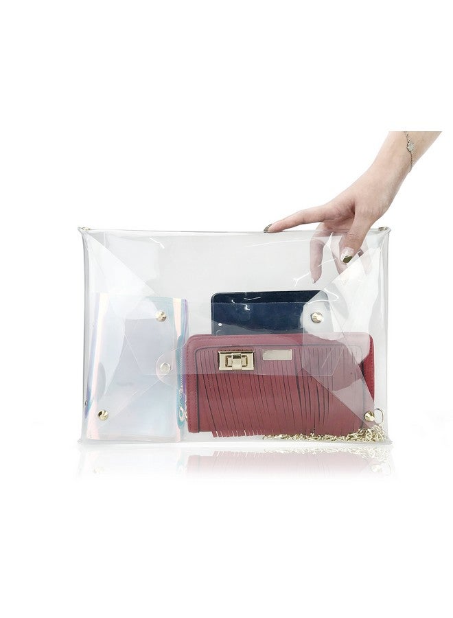 Hoxis Large Size Pvc Clear Envelope Clutch Gold Chain Crossbody Bag Women'S Purse (Clear) - Image 2
