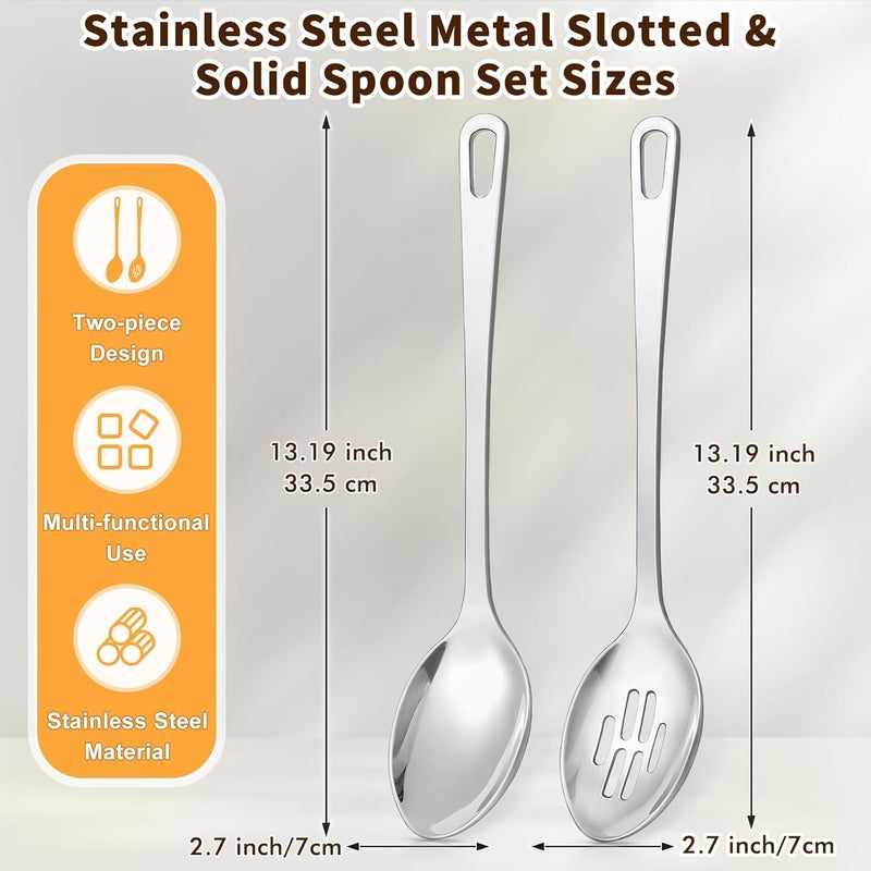 MemoGem 1 Pc Slotted Ladle Spoon Cooking Utensils Set, Stainless Steel Kitchen Utensils, Heat Resistant Metal Kitchen Tools Include Solid & Slotted Serving Spoons, Ergonomic Handle, Easy to Clean, Silver - Image 4