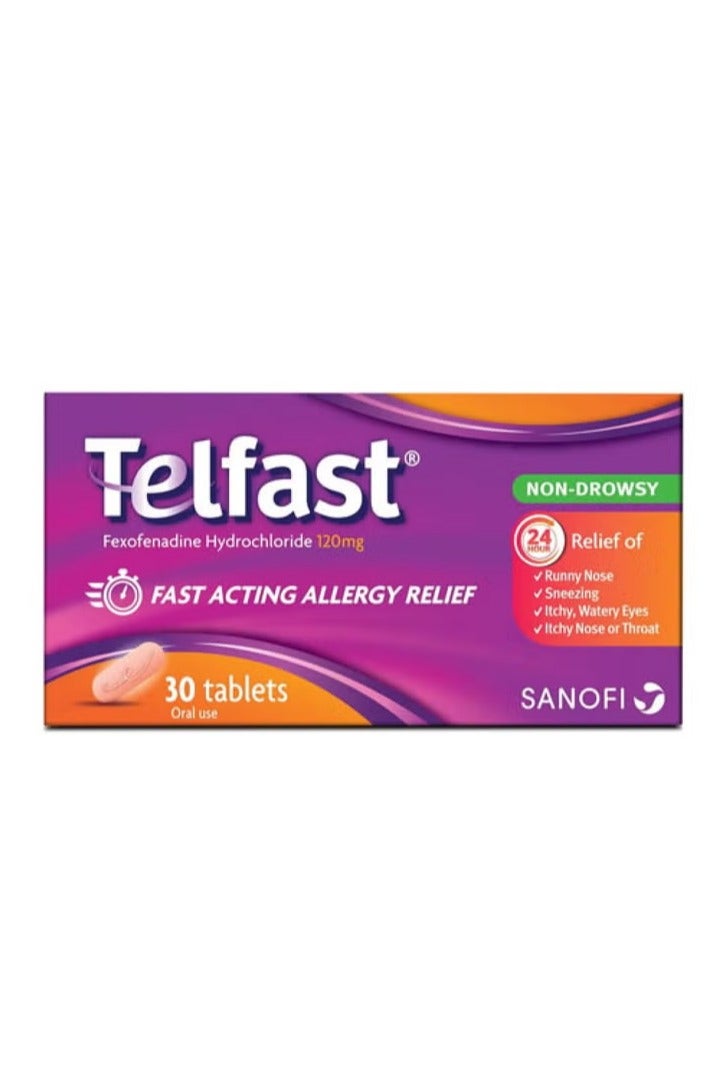 TELFAST 120mg Seasonal Allergic Rhinitis Relief 30 Tablets