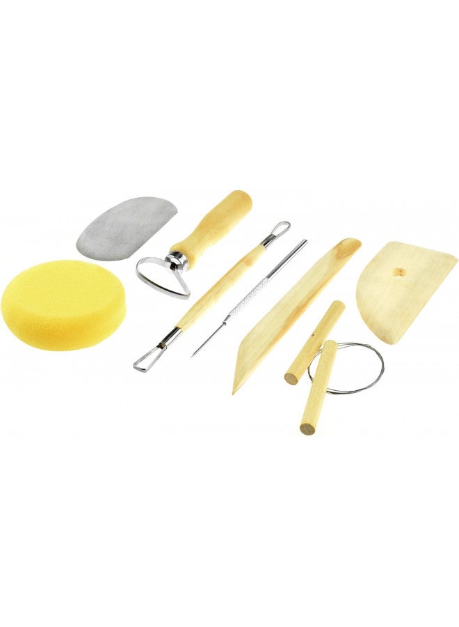 SE Pottery and Clay Carving Tool Set with Wooden Handles- Pottery Kit for Beginners- Clay Sculpting Set of 8 Pcs - 4PT8 - Image 1
