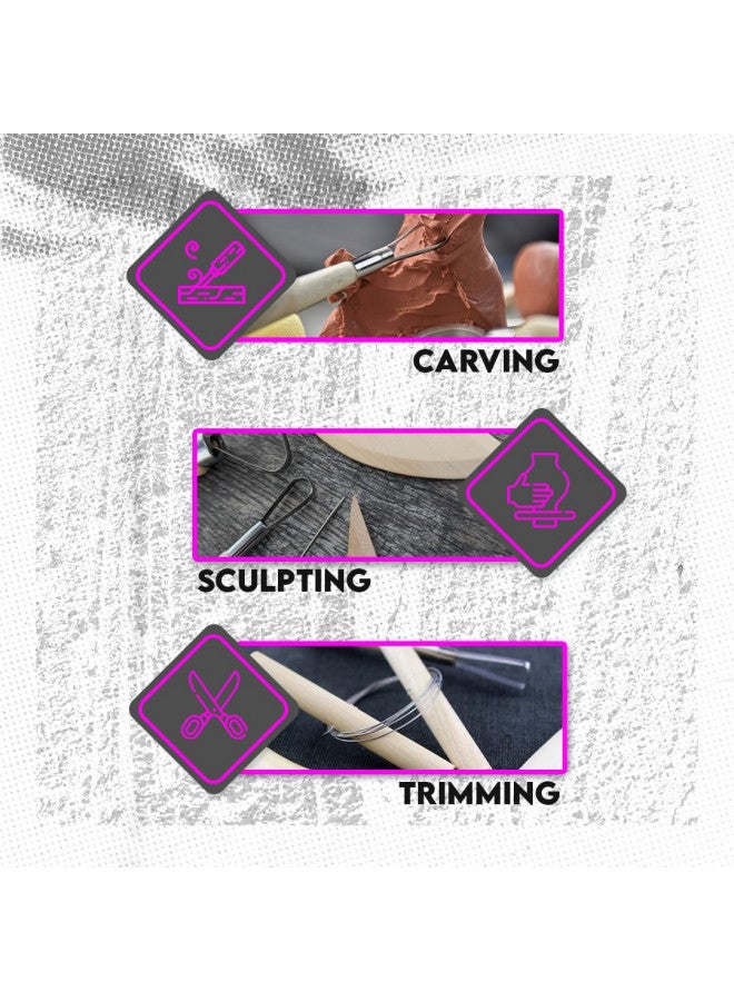 SE Pottery and Clay Carving Tool Set with Wooden Handles- Pottery Kit for Beginners- Clay Sculpting Set of 8 Pcs - 4PT8 - Image 2