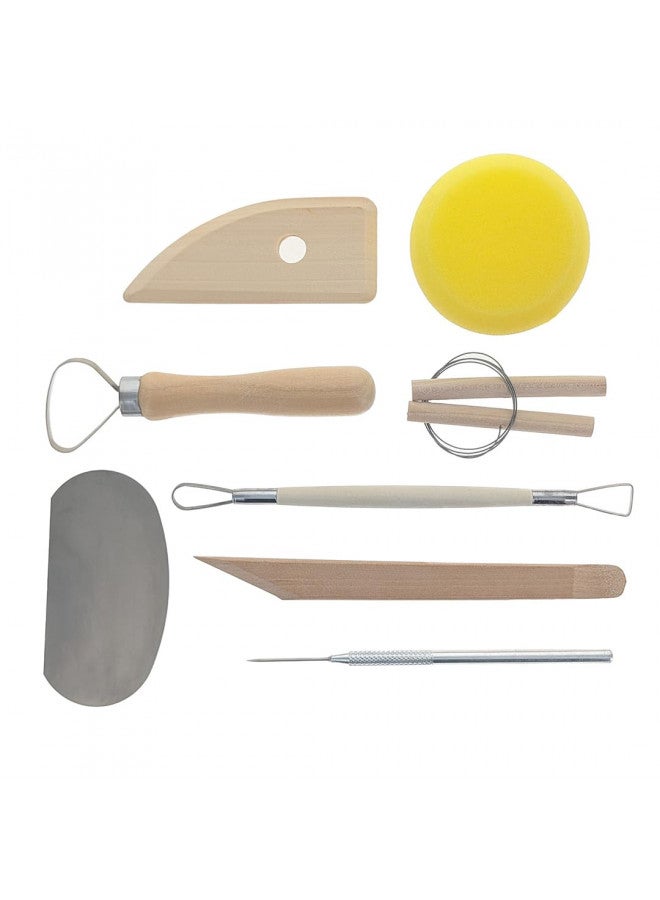 SE Pottery and Clay Carving Tool Set with Wooden Handles- Pottery Kit for Beginners- Clay Sculpting Set of 8 Pcs - 4PT8 - Image 3
