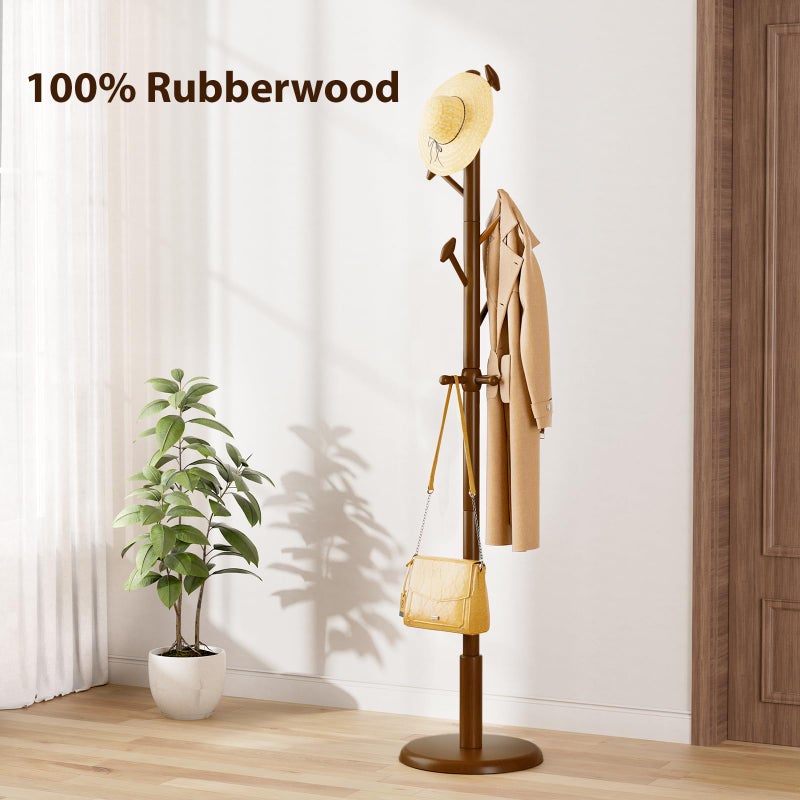 Taitiy Solid Wood Coat Rack Freestanding Coat Tree with 10 Hooks for Bedroom, Livingroom, Entryway, Sturdy Coat Hanger Stand for Hats, Coats, Scarves, Handbags, Purses - Image 5