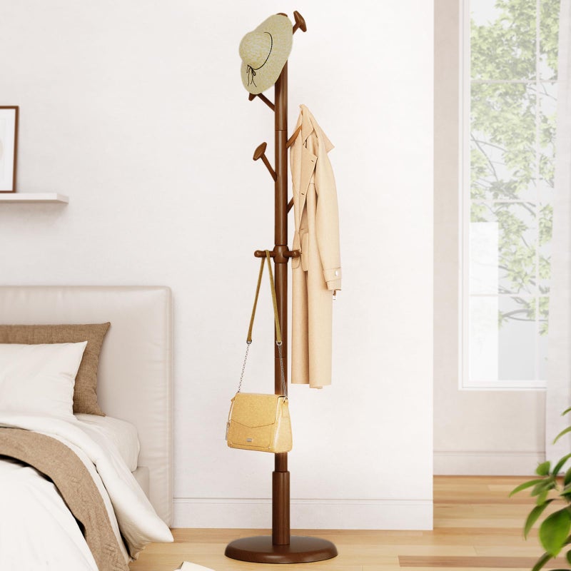 Taitiy Solid Wood Coat Rack Freestanding Coat Tree with 10 Hooks for Bedroom, Livingroom, Entryway, Sturdy Coat Hanger Stand for Hats, Coats, Scarves, Handbags, Purses - Image 1