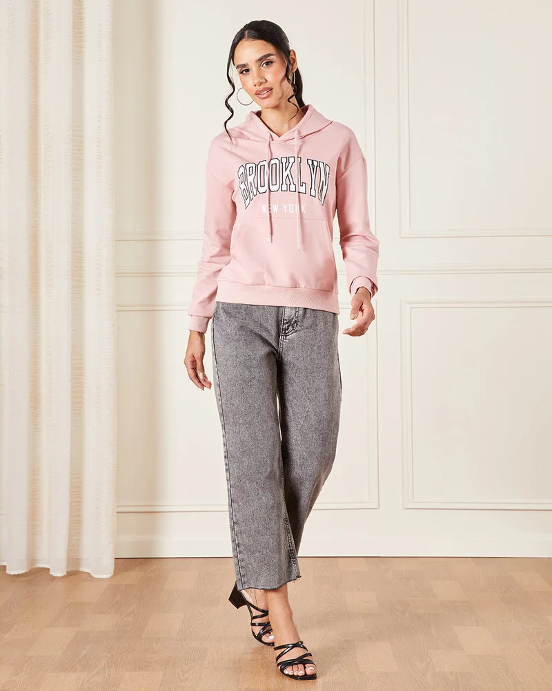 Redtag Women Pink Hooded Sweatshirt