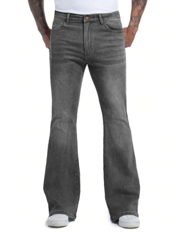 Ben Martin Men’s Grey Bootcut Bell Bottom Jeans || Flared Denim Jean for Men || Stretchable Mid Rise Cotton Pants || Retro Style Casual Wear Bootcut' Denim' Jeans:, 36 - Image 1