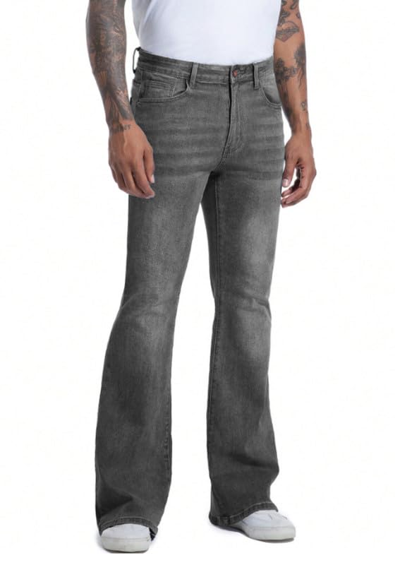 Ben Martin Men’s Grey Bootcut Bell Bottom Jeans || Flared Denim Jean for Men || Stretchable Mid Rise Cotton Pants || Retro Style Casual Wear Bootcut' Denim' Jeans:, 36 - Image 4