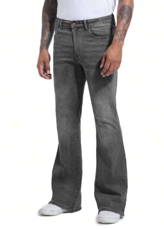 Ben Martin Men’s Grey Bootcut Bell Bottom Jeans || Flared Denim Jean for Men || Stretchable Mid Rise Cotton Pants || Retro Style Casual Wear Bootcut' Denim' Jeans:, 36 - Image 5