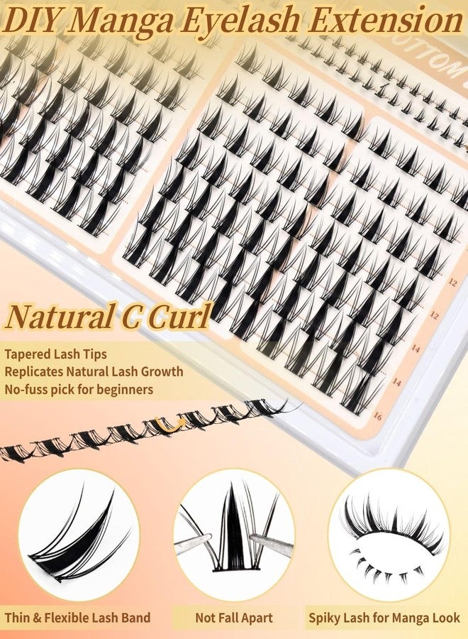 AUGENLI Manga Lash Clusters with Bottom Lashes Wispy Lash Clusters, 126pcs Spiky Wispy Individual Lash Extensions, Natural C Curl Thin Band, Natural Anime Lashes DIY at Home (Cutey-10~16mm) - Image 4