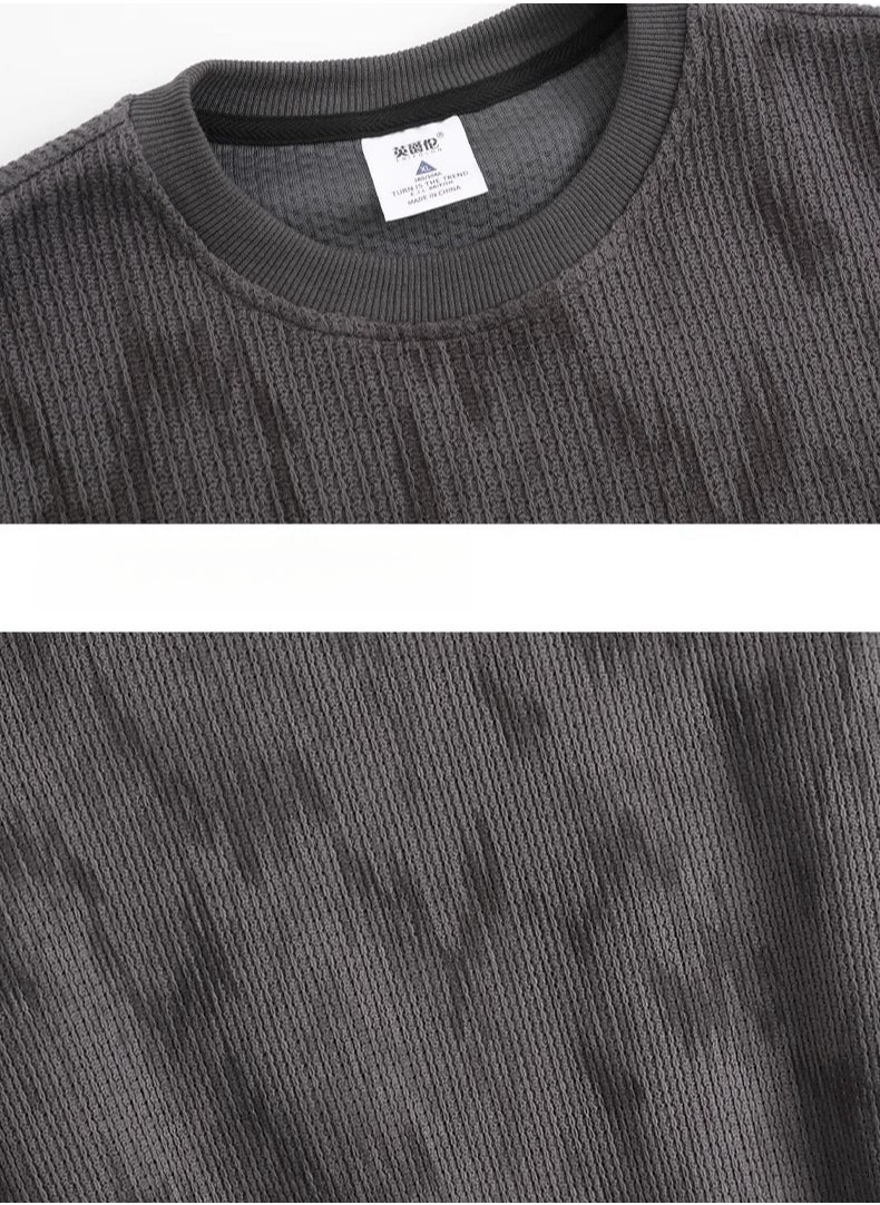 Men's Wheat Grain Round Neck Sweatshirt Tie Dye Knit Base Sweater