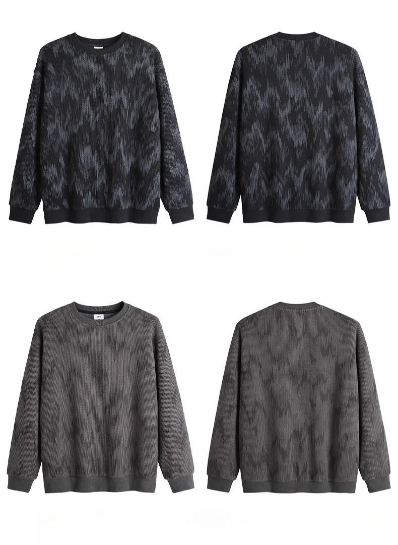 Men's Wheat Grain Round Neck Sweatshirt Tie Dye Knit Base Sweater