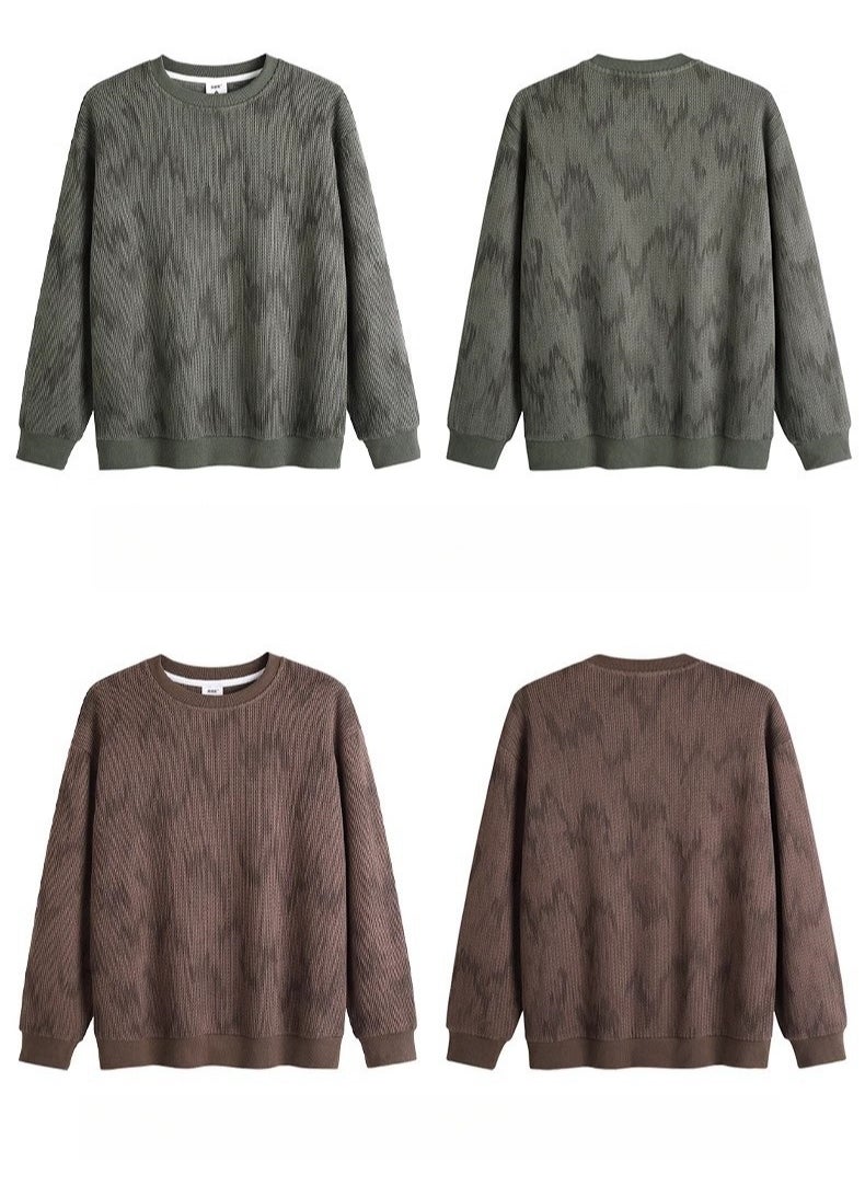 Men's Wheat Grain Round Neck Sweatshirt Tie Dye Knit Base Sweater