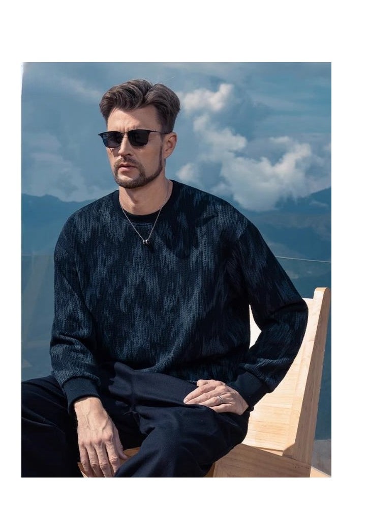Men's Wheat Grain Round Neck Sweatshirt Tie Dye Knit Base Sweater