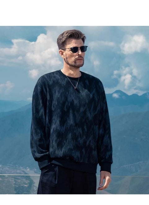 Men's Wheat Grain Round Neck Sweatshirt Tie Dye Knit Base Sweater