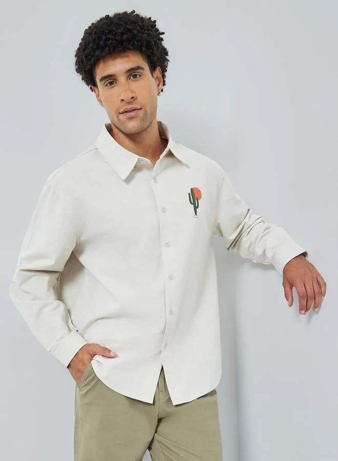 Styli  Men Relaxed Fit Linen Blend Shirt for Men | Best Price UAE