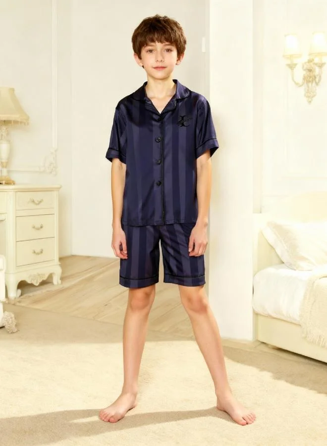 Take Two  Boys Navy Blue Striped Shirt And Shorts Pyjama Set for Men | Best Price UAE