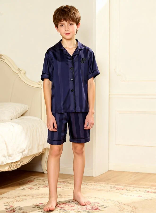 Take Two Boys Navy Blue Striped Shirt and Shorts Pyjama Set