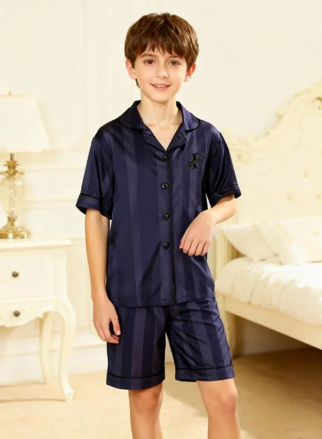 Take Two  Boys Navy Blue Striped Shirt And Shorts Pyjama Set for Men | Best Price UAE