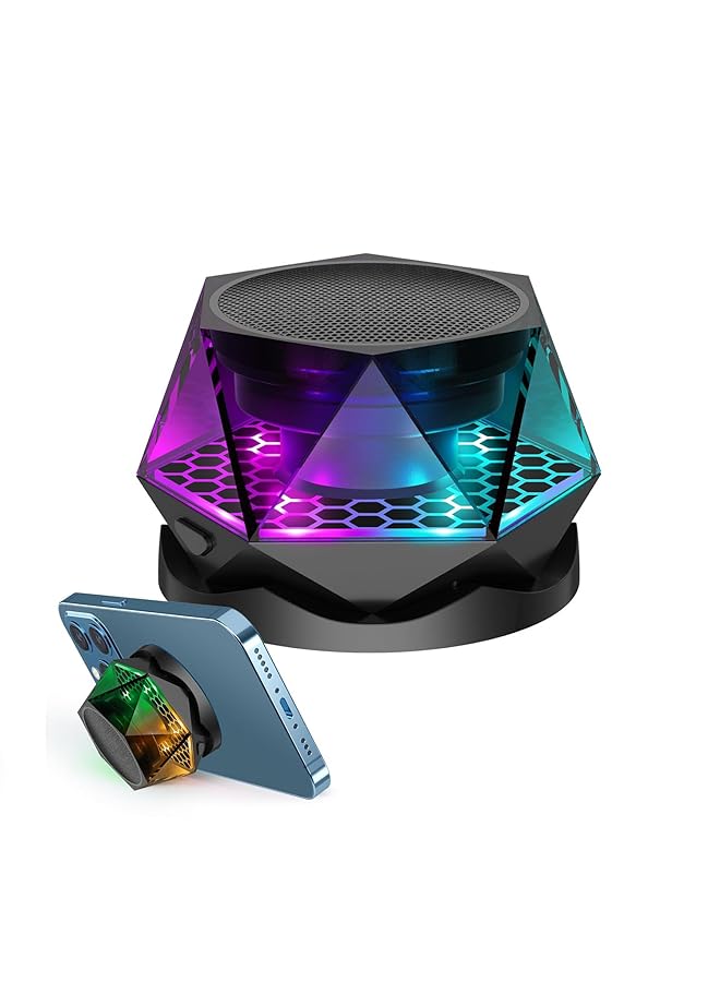 Excefore Magnetic Diamond Bluetooth Speaker Small Wireless Speaker With Multi Rgb Color Light Show Wireless Small Bluetooth Speaker Portable Phone Stand For Iphone Android Tws Pairing - Image 1