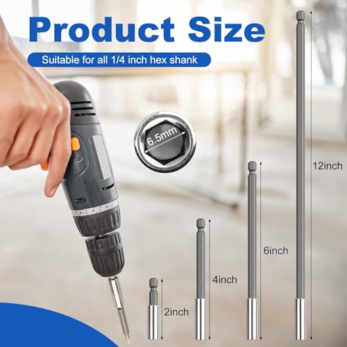 Rocaris 12 Pack Strong Magnetic Drill Bit Extension Holder 14 Hex Shank S2 Steel Magnetic Screwdriver Extension for Impact Driver 2 inch 4 inch 6 inch 12 inch - Image 3