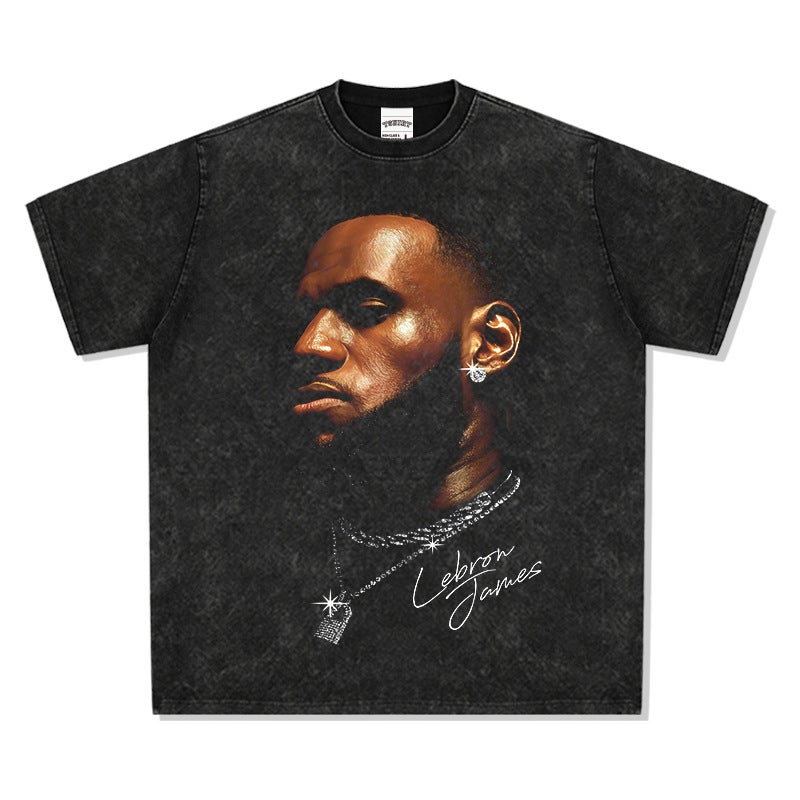 Retro MJ Michael Morant Curry Kobe James Print Vintage Washed Old T-Shirt - Image 1