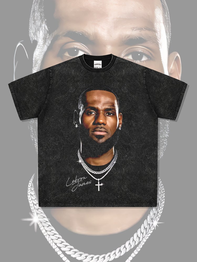 Retro MJ Michael Morant Curry Kobe James Print Vintage Washed Old T-Shirt - Image 3