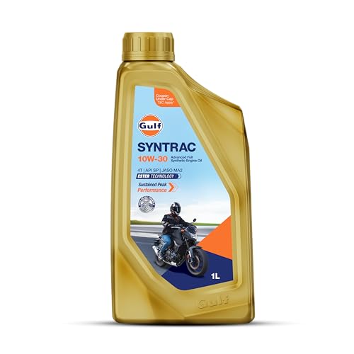 Gulf SYNTRAC 10W-30 4T API SP, JASO MA2 | Ester Technology | 2 Wheeler Bike Advanced 100% Full-Synthetic Engine Oil (1 L, Pack of 1) - Image 1